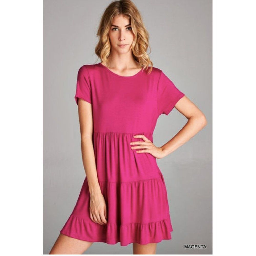 Love Me Like That Pink Ruffled Short Sleeve Tunic Mini Dress L